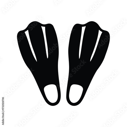 A pair of black flippers for swimming or diving are isolated