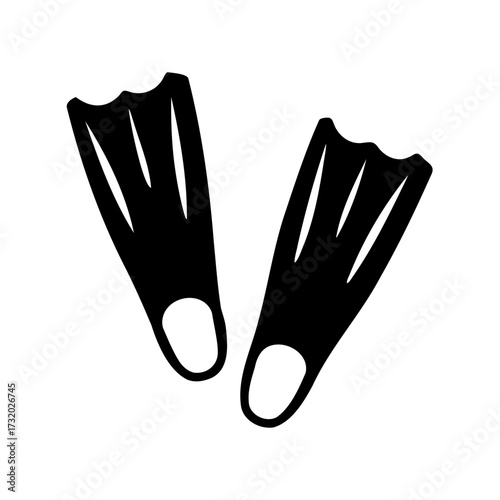 A silhouette of two swim fins for scuba diving or snorkeling
