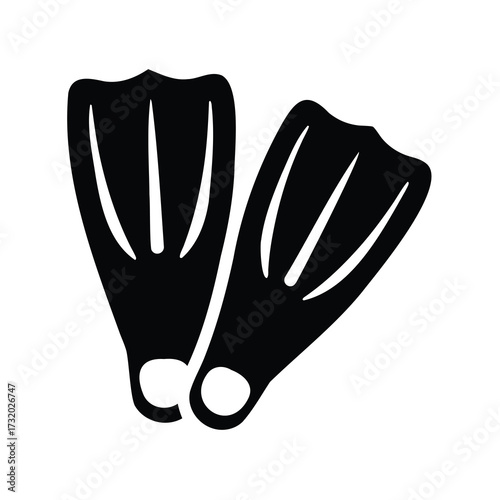 Two black flippers for diving, snorkeling, or other water sport use