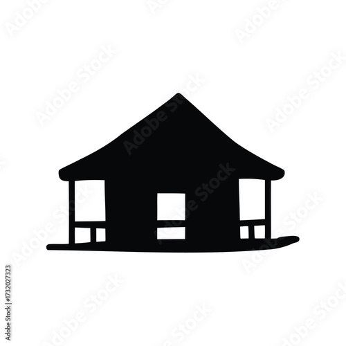 Silhouette of a simple minimalist house with porch and geometric shapes