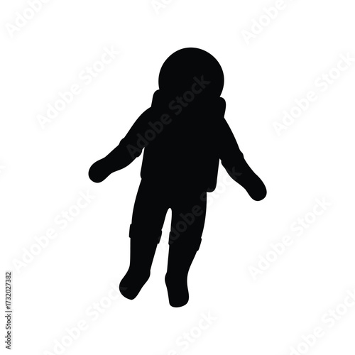 Silhouette of astronaut floating in space- Black silhouette of a lone astronaut figure drifting in zero gravity, isolated on white background, symbolizing space exploration and solitude