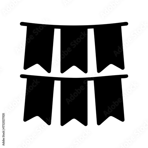 Black silhouette of festive flags hanging, ideal for celebratory designs and events