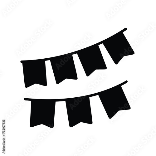 Two rows of hanging party pennant flags in a black silhouette