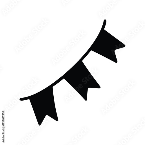 Simple black and white vector illustration of a string of party flags