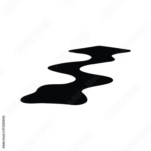 Abstract Black River Flowing Across White Background Illustration for Design