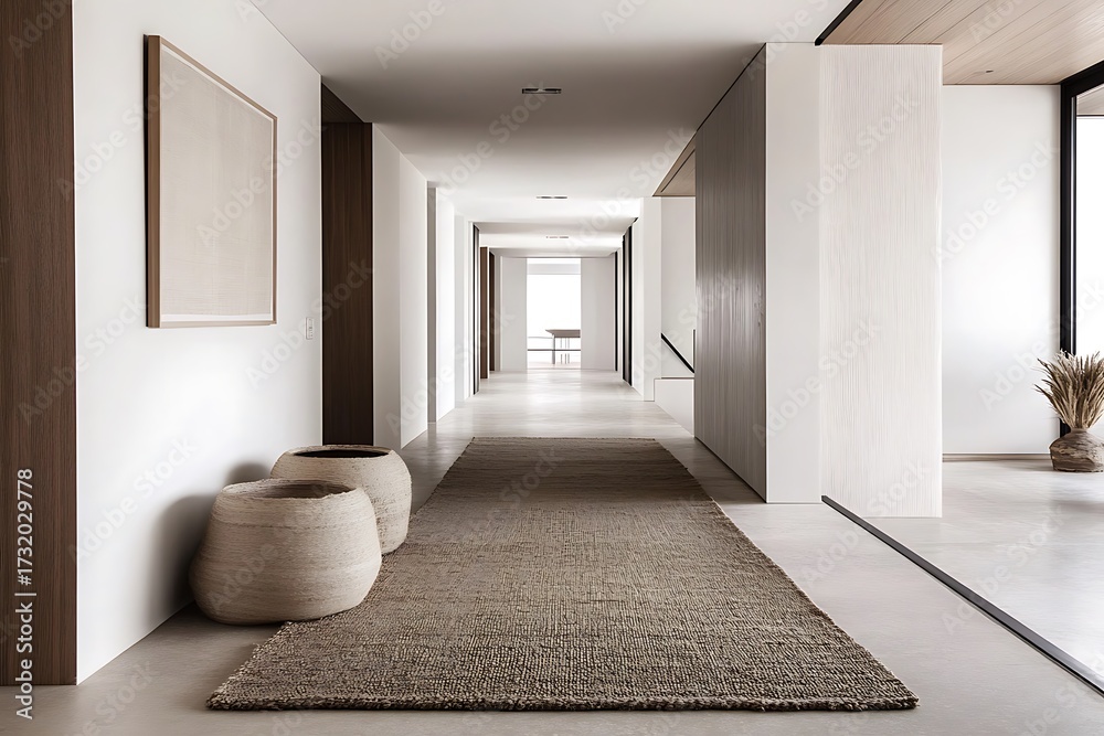 Obraz premium Minimalist hallway, soft rug, natural materials