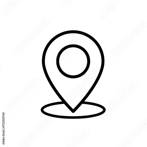 Minimalist location pin icon with a black outline on a white background, symbolizing navigation and geography.