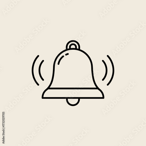 A simple line art illustration of a ringing bell with sound waves emanating from it.