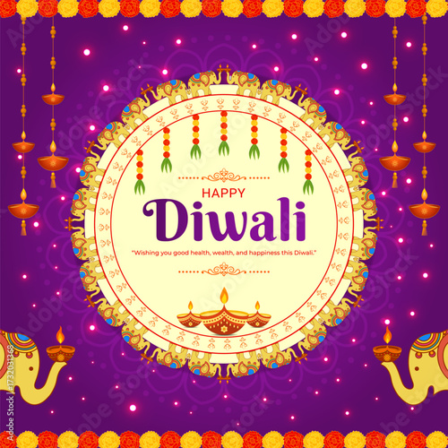 Vector illustration of Happy Diwali social media template
