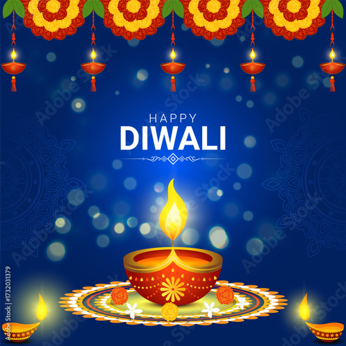 Vector illustration of Happy Diwali social media template