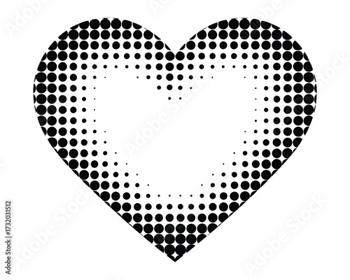 Stylized halftone heart illustration featuring a gradient dot pattern that dynamically expresses love, care, and affectionate sentiments. A versatile graphic design element