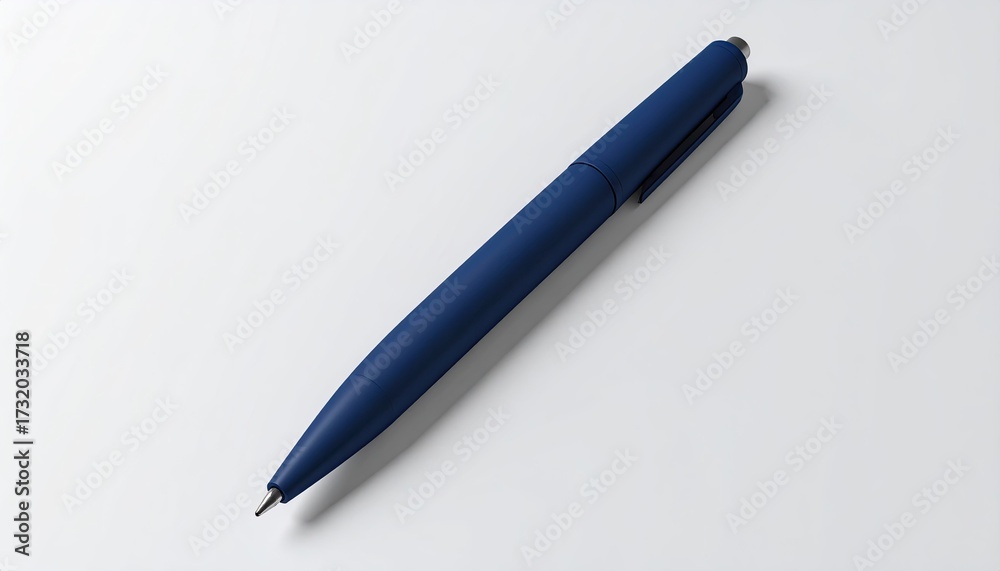 Fototapeta premium A single navy blue ballpoint pen lies on a white surface