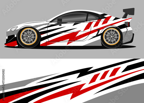car wrap design with red and white color abstract theme