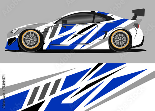 car wrap design with blue and white color geometry theme