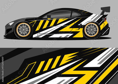 car wrap design with yellow and black geometry theme