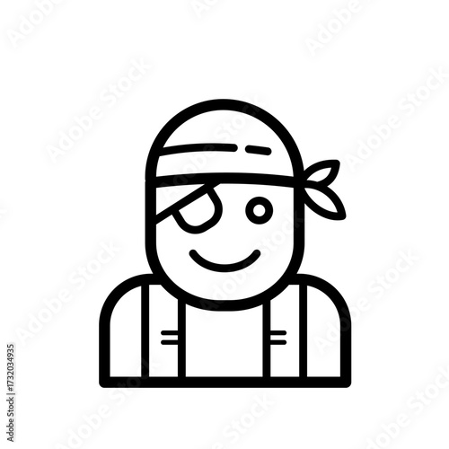 smiling pirate with bandana and eye patch - vector icon