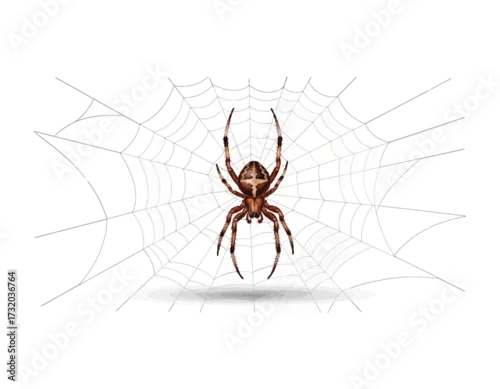 Obraz Detailed illustration of a brown spider perched on its web, showcasing the intricate design of the arachnid and its habitat