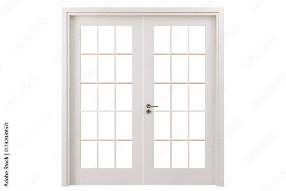 Fototapeta premium White french doors with panes isolated on transparent background