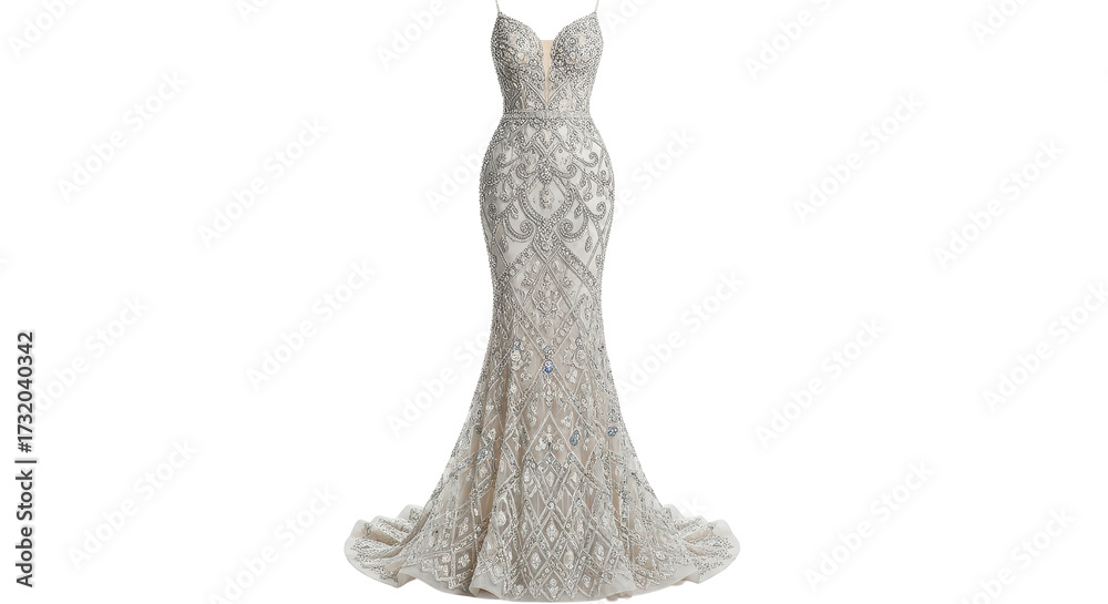 Obraz premium Elegant silver colored evening gown with sparkly design isolated PNG with Transparent Background