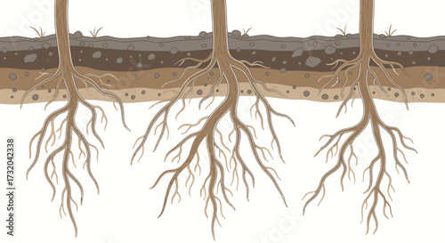 Illustration of Tree Roots System Growing Underground.