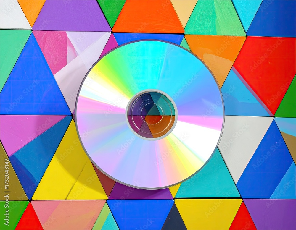 Obraz premium Colorful triangular pattern background with a CD