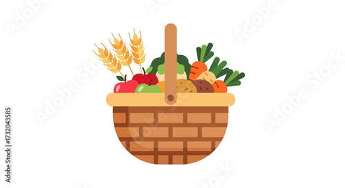 Harvest Bounty: Fresh Produce Filled Basket Display for Autumn Season