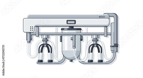 Automated milking machine illustration for dairy farming technology