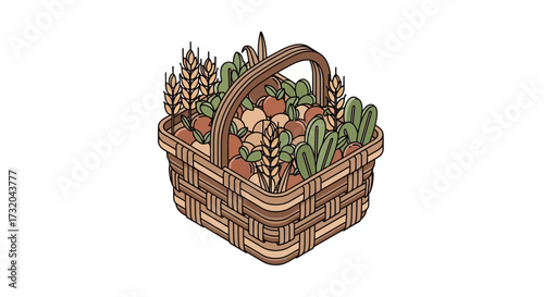 Basket full of autumn harvest, vector illustration for seasonal designs