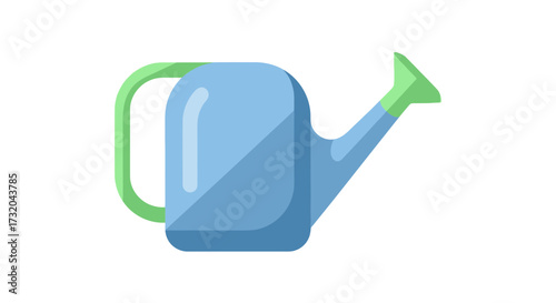 Blue and Green Watering Can on Isolated White Background Depiction