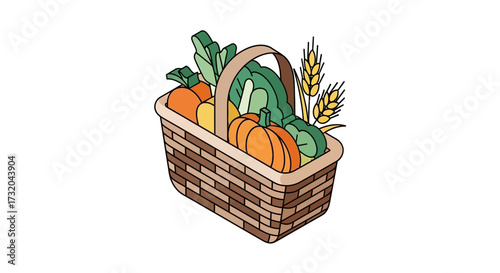 Charming basket filled with fresh harvest for rustic autumn display