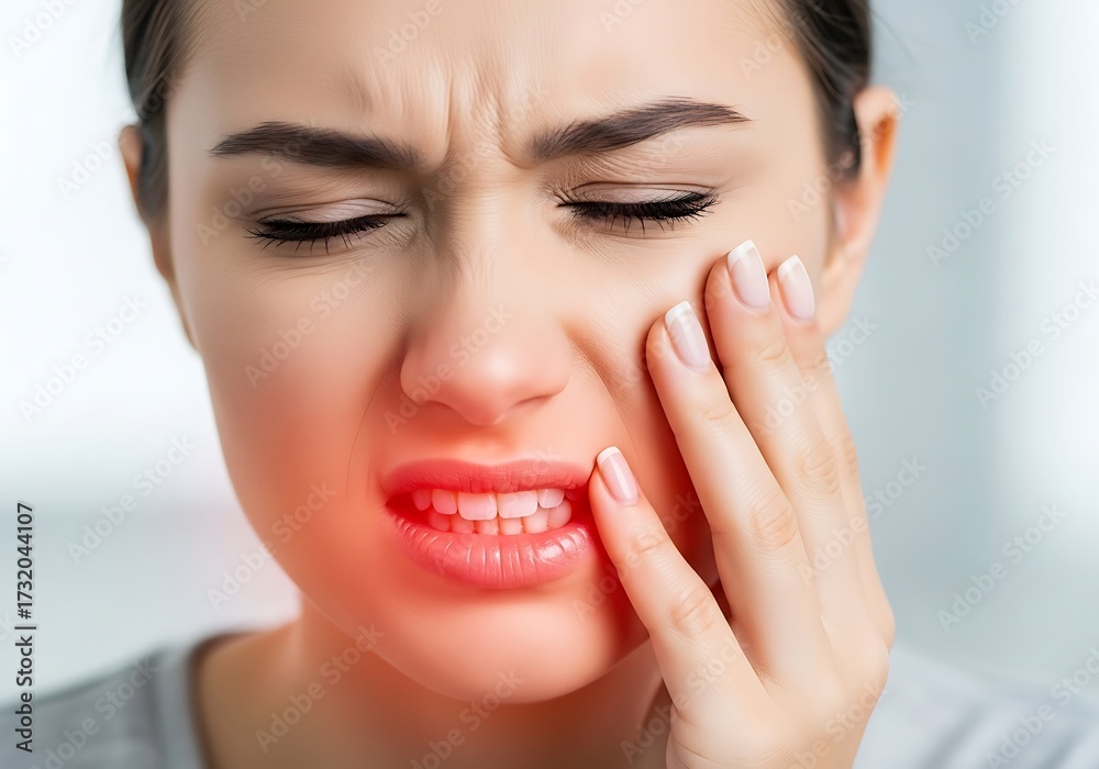 Fototapeta premium Woman with toothache holding her cheek pain dental