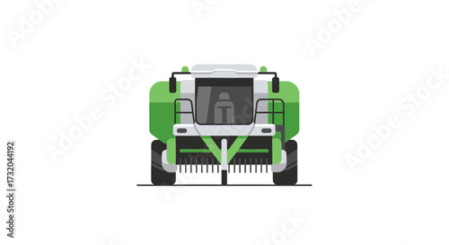 Frontal Green Agricultural Machine Illustration with Clean Minimalist Look