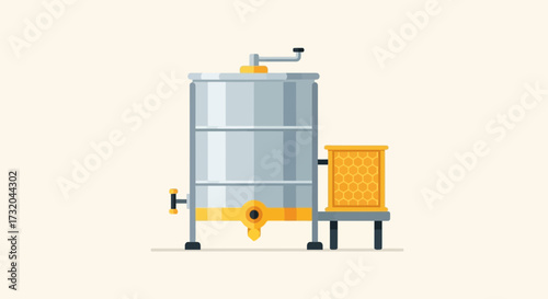 Honey Extraction Equipment Depicting a Centrifuge and Frame Holder Unit