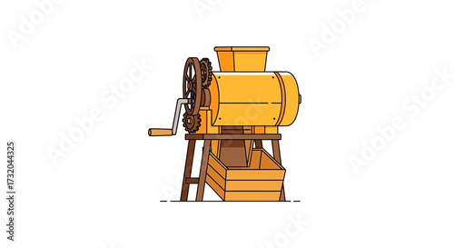 Illustrated Old-fashioned Hand-Cranked Machine, Simple Vector Graphics