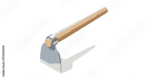 Illustration of a classic garden hoe with wooden handle for cultivating soil