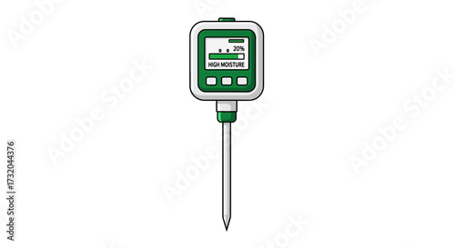 Illustration of a digital soil moisture meter with high moisture level