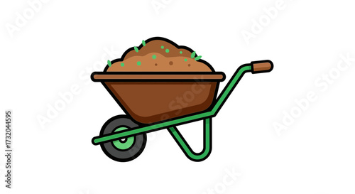 Illustration of a wheelbarrow full of fertile soil ready for spring planting