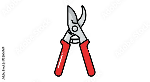 Illustrative pruning shears with red handles for horticulture projects