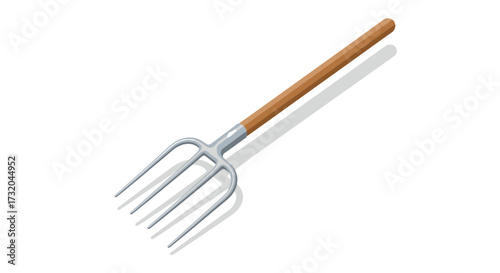 Isolated isometric vector illustration of a traditional pitchfork tool