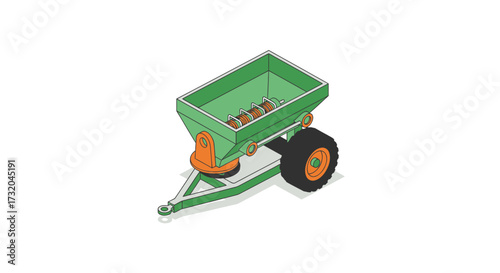 Isometric Farm Lime Spreader Minimalist Green and Orange Illustration