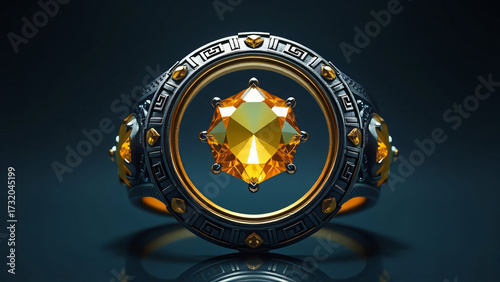 Vintage illustration vector art: gold medal decoration design on a blue background with symbol badge circle sign antique metal