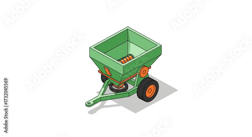 Isometric Illustration of a Manure Spreader Agricultural Machinery