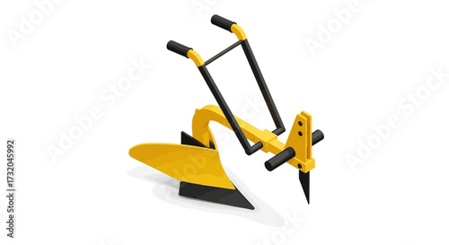 Isometric vector illustration of a yellow plough agriculture equipment