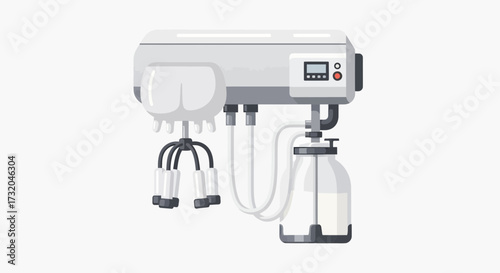 Modern Illustration of an Automated Milking Machine on a White Background