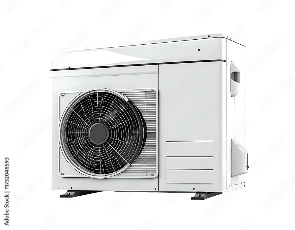Fototapeta premium White outdoor heat pump unit with fan