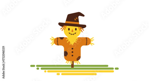Simple Illustration of a Cheerful Scarecrow, Vector Graphic Design