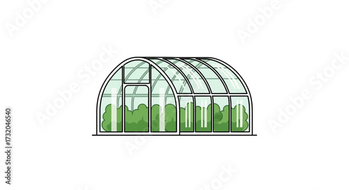 Simple and modern greenhouse illustration filled with green plants