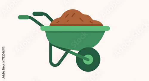 Simple illustration of a wheelbarrow loaded with dirt ready for gardening
