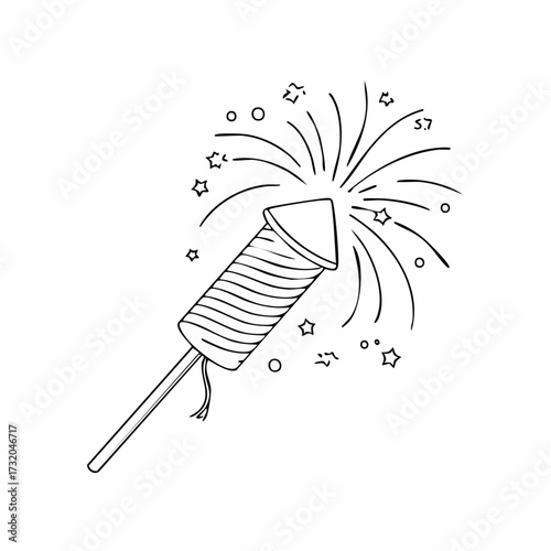 Hand-drawn firecracker exploding symbolizing celebration and festival.