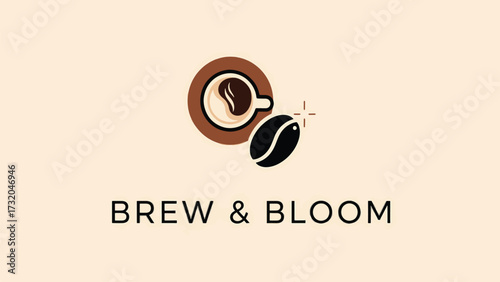 Minimalist logo featuring a steaming coffee cup and a single roasted coffee bean, suggesting a beverage brand with a fresh, natural appeal.